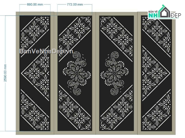 File cổng 4 cánh,cổng 4 cánh cnc,cổng dxf