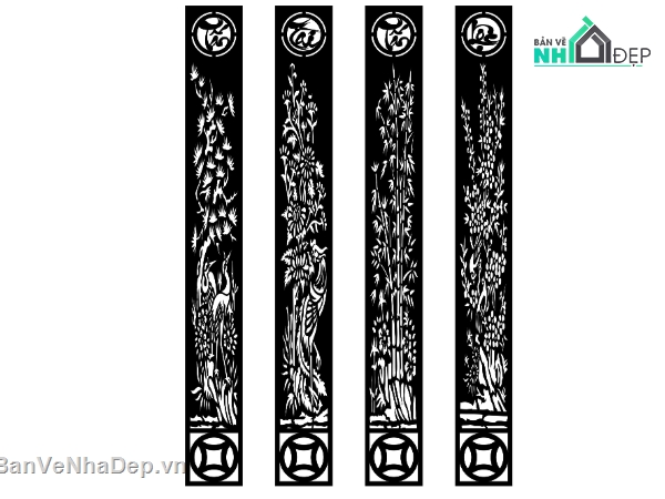 cổng 4 cánh,cổng tứ quý,cổng tứ quý cnc