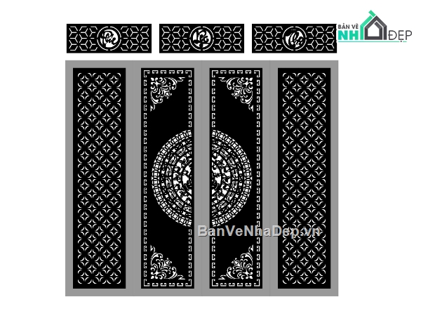 cổng 4 cánh cnc,cổng phúc lộc thọ,dxf cổng