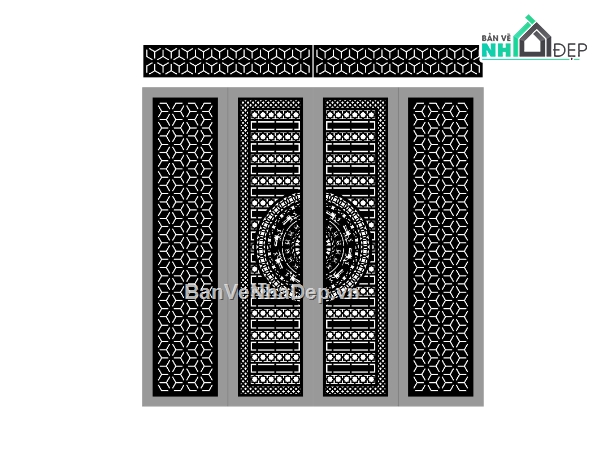 mẫu cổng,mẫu cổng 4 cánh,cổng dxf trống đồng
