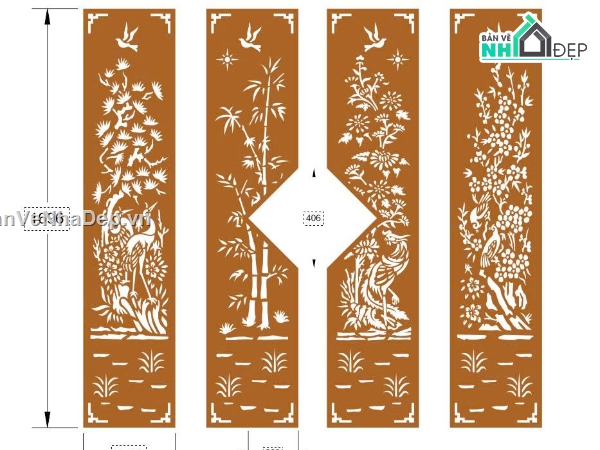 mãu cổng 4 cánh cnc,cnc cổng tứ quý,cổng tùng cúc trúc mai