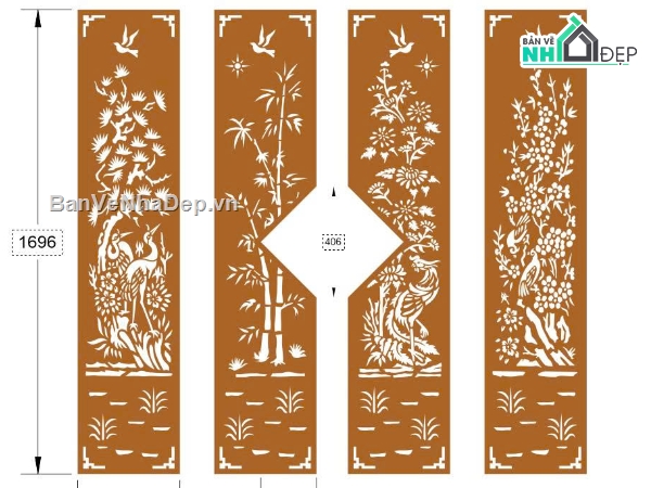 cổng 4 cánh cnc,tùng trúc cúc mai,File cổng 4 cánh