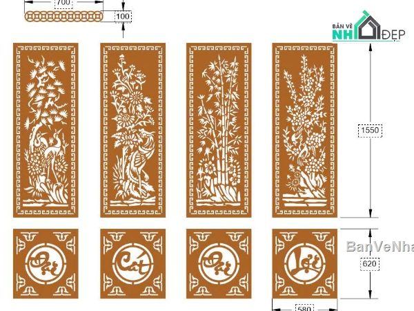 cổng 4 cánh cnc,đại cát đại lợi,File cổng 4 cánh,cổng tứ quý cnc