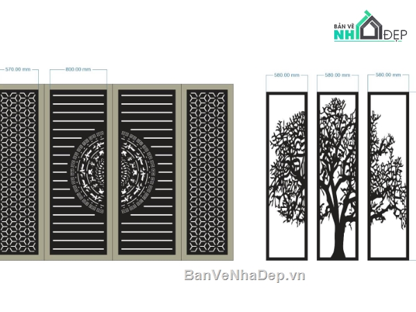mẫu cổng 4 cánh,cổng 4 cánh cnc,cổng cây