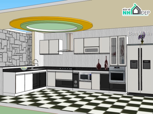 sketchup phòng bếp,model phòng bếp,file su phòng bếp,mẫu phòng bếp
