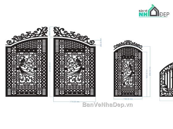 cổng chính phụ,cổng 2 cánh chính phụ,hàng rào cnc,file cnc hàng rào