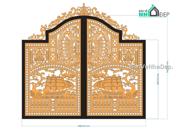 File cổng 2 cánh cnc,mẫu cổng 2 cánh,file cnc cổng 2 cánh thuận buồm xuôi gió