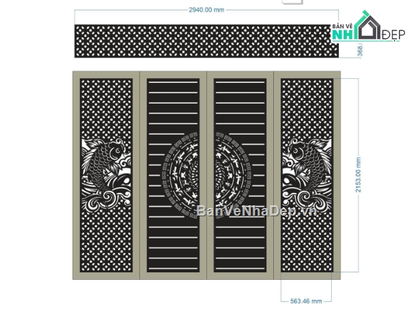 mẫu cổng 4 cánh,cá chép cnc,cổng 4 cánh cnc,file cnc cổng 4 cánh cá chép