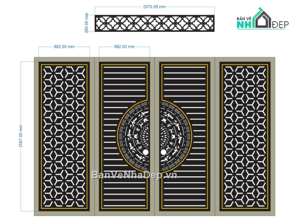 cổng 4 cánh cnc,file cnc cổng 4 cánh,mẫu cnc cổng 4 cánh
