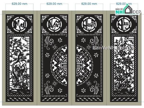 mẫu cổng 4 cánh,cổng 4 cánh cnc,File cổng 4 cánh