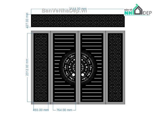 trống đồng,mẫu cổng 4 cánh,cổng dxf