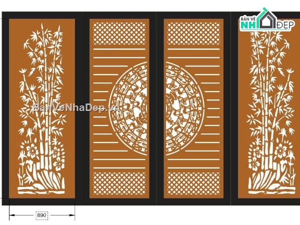 mẫu cổng 4 cánh,cổng 4 cánh trúc,file cnc cổng 4 cánh