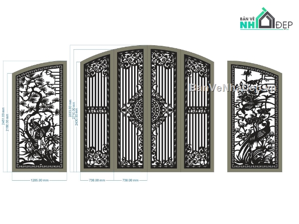 mẫu cổng 4 cánh,cổng 4 cánh cnc,cổng 4 cánh có cổng phụ
