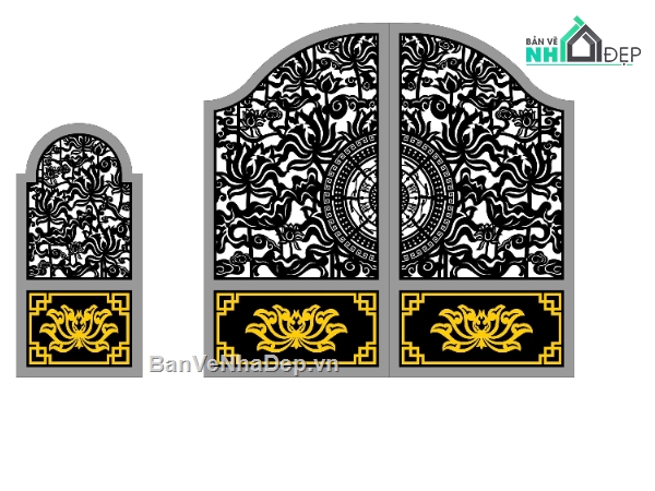 cổng chùa,file cnc cổng chùa hoa sen,mẫu cnc cổng chùa hoa sen