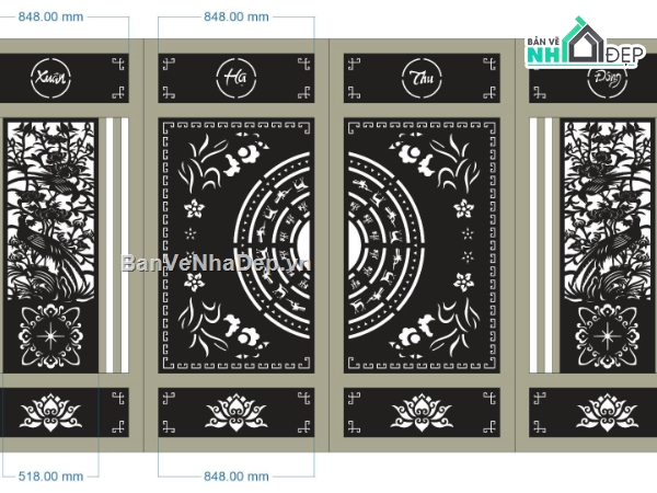 cnc xuân hạ thu đông,file cnc cổng xuân hạ thu đông,cổng cnc 4 cánh