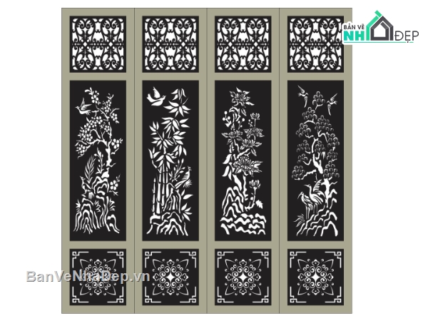 File tứ quý cnc,tứ quý cnc,Cổng tứ quý cắt cnc,File dxf tứ quý cnc,cắt cnc cổng tứ quý