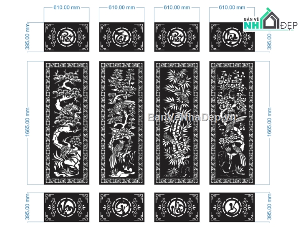 File tứ quý cnc,tứ quý cnc,cnc vạn sự như ý,cổng tứ quý cnc