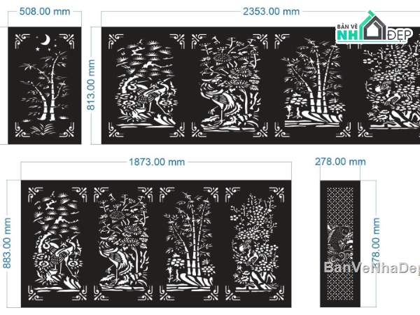 vách tứ quý,cá chép cnc,file tứ quý dxf
