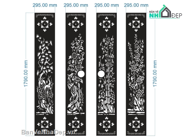 cổng 4 cánh cnc,tùng trúc cúc mai,File cổng 4 cánh,cổng tứ quý cnc
