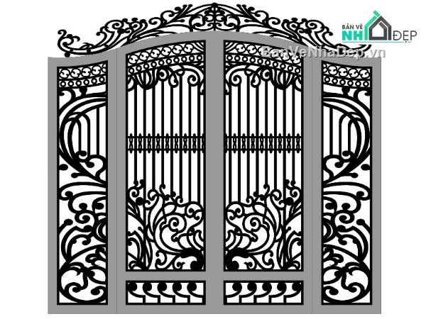 cổng 4 cánh vòm,file cổng 4 cánh vòm,mẫu cổng 4 cánh vòm