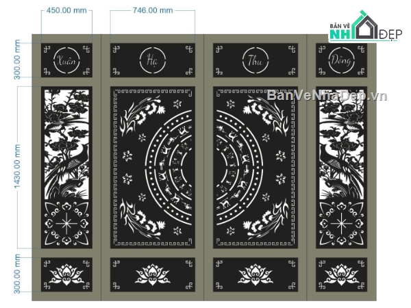 cổng 4 cánh,cổng xuân hạ thu đông,file cổng 4 cánh