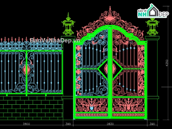 Cổng Sắt Cổ Điển,cổng sắt mỹ thuật,hàng rào sắt,File cad cổng sắt hàng rào