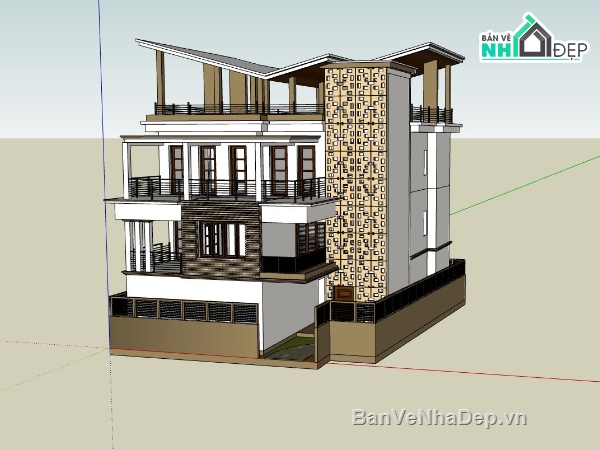 biệt thự 3 tầng,biệt thự hiện đại,sketchup biệt thự