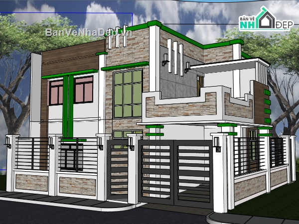 sketchup biệt thự 2 tầng,file sketchup biệt thự 2 tầng,model sketchup biệt thự 2 tầng,3d sketchup biệt thự 2 tầng