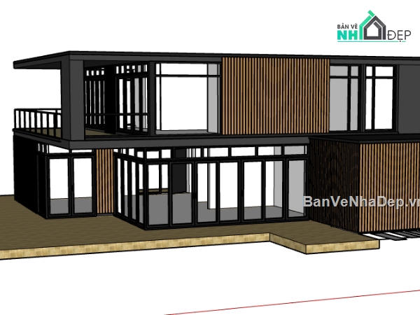 biệt thự 2 tầng dựng sketchup,dựng 3d su biệt thự 2 tầng,thiết kế biệt thự file su