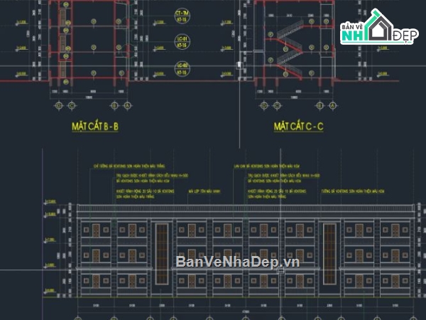 kiến trúc ký túc xá,bản vẽ ký túc xá,ký túc xá 3 tầng