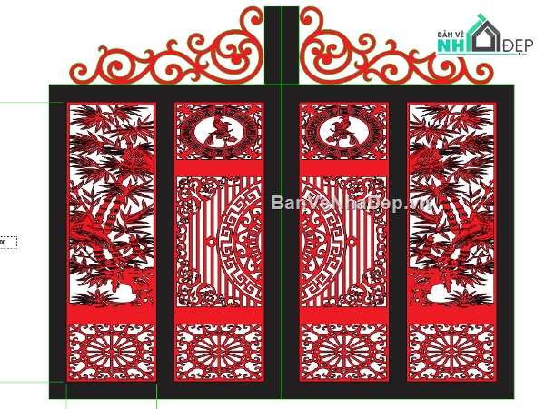 file cnc cổng 2 cánh,mẫu cnc cổng 2 cánh,cắt cnc cổng 2 cánh,autocad cổng 2 cánh