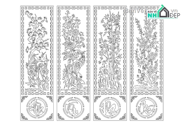 cổng tứ quý cnc,cổng dxf,File 2d dxf cổng cnc