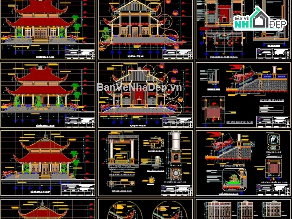 Đền thờ liệt sỹ,thiết kế đền thờ,bản vẽ thiết kế đền thờ