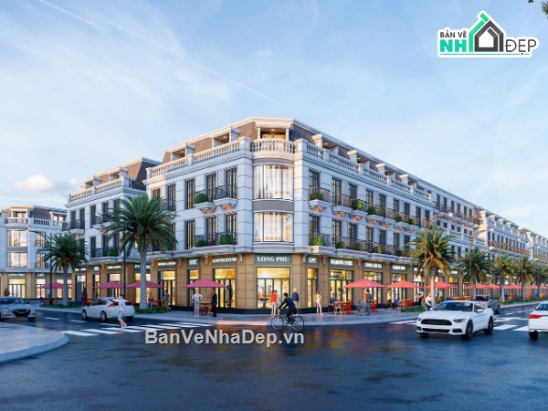 shophouse,sketchup nhà liền kề,shophouse tân cổ điển