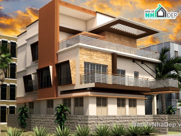 biệt thự 3 tầng,biệt thự hiện đại 3 tầng,sketchup biệt thự