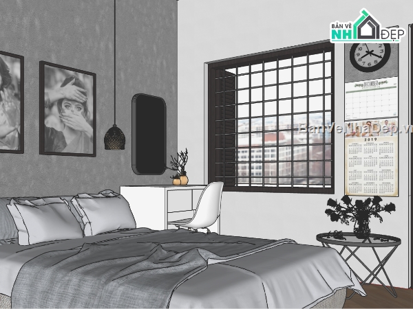 sketchup nội thất phòng ngủ,thiết kế phòng ngủ su,thiết kế phòng ngủ hiện đại