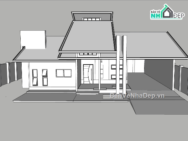 biệt thự đẹp,biệt thự sketchup,biệt thự 1 tầng,sketchup biệt thự 1 tầng