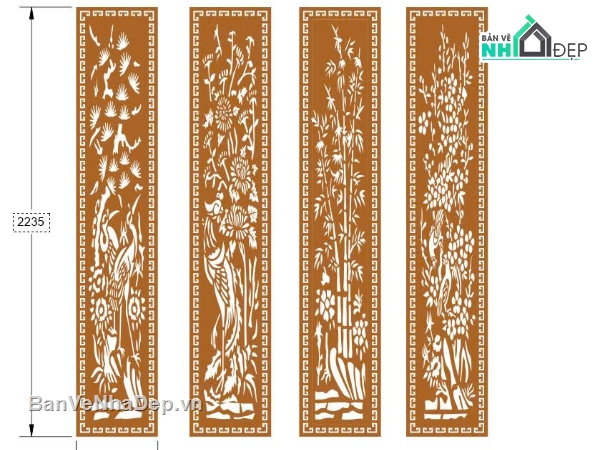 cổng 4 cánh cnc,tùng trúc cúc mai,cnc cổng tứ quý