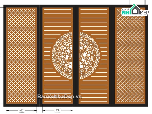 mẫu cổng,mẫu cổng 4 cánh,cad cổng trống đồng