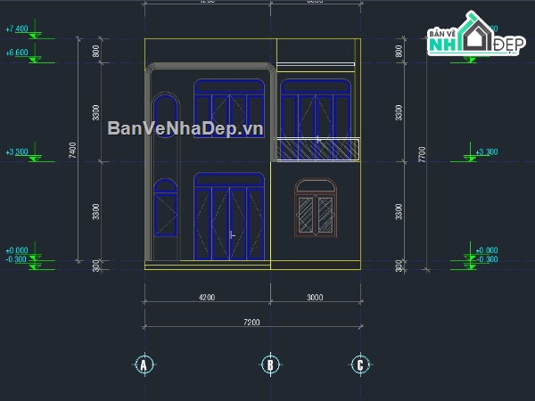 nhà phố 2 tầng,file cad nhà phố gác lửng,kiến trúc nhà phố