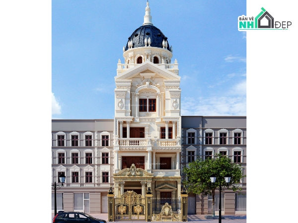 3dmax nhà phố 4 tầng,nhà phố cổ điển có chóp,nahf phố 4 tầng