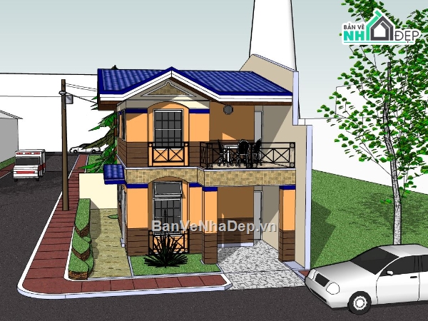 nhà 2 tầng,nhà phố,model nhà phố