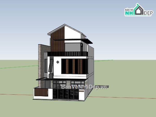 biệt thự 3 tầng,sketchup biệt thự 3 tầng,phối cảnh biệt thự 3 tầng