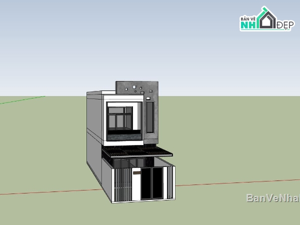 nhà phố 2 tầng,sketchup nhà phố 2 tầng,phối cảnh nhà phố 2 tầng,nhà phố hiện đại