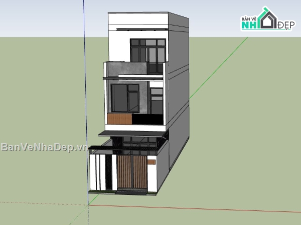 nhà phố 3 tầng,sketchup nhà phố 3 tầng,phối cảnh nhà phố