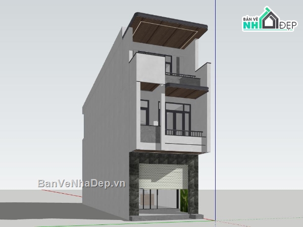 nhà phố 3 tầng,sketchup nhà phố 3 tầng,phối cảnh nhà phố,nhà phố hiện đại