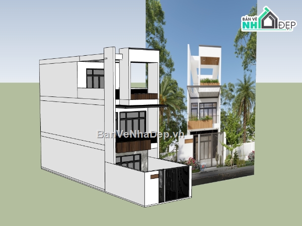 nhà phố 3 tầng,su nhà phố,sketchup nhà phố