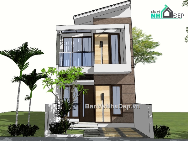 nhà phố đẹp,thiết kế nhà phố 2 tầng,mẫu sketchup nhà phố 2 tầng