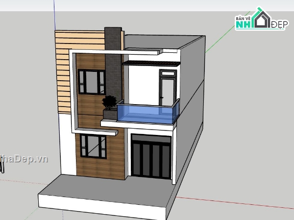 nhà phố 2 tầng,file sketchup nhà phố,phối cảnh nhà phố