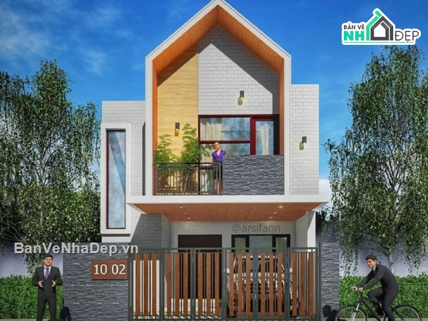 ngoại cảnh nhà phố 2 tầng,file su nhà phố,sketchup nhà phố